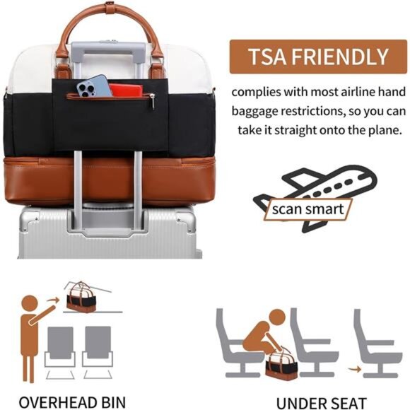 Weekender Bags for Women Overnight Bag Large Canvas Travel Duffel Bag with Shoe - Picture 4 of 7